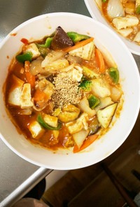 肉無豆腐簡単中華風ナポリタン味野菜炒め