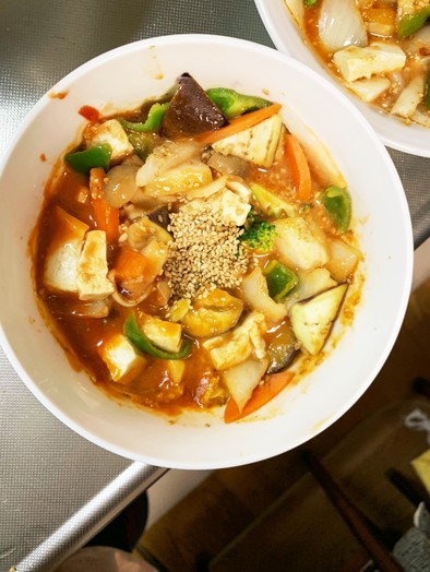 肉無豆腐簡単中華風ナポリタン味野菜炒めの写真