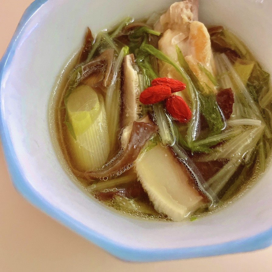 水菜と鶏肉と椎茸のほっこり薬膳風スープの画像