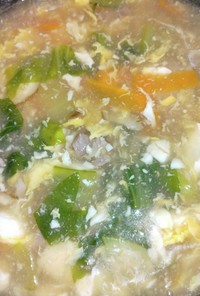 青梗菜・豚肉・豆腐・かき玉中華スープ