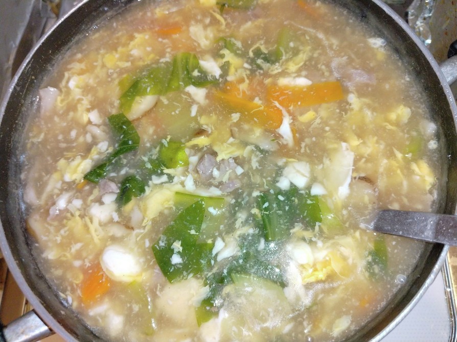 青梗菜・豚肉・豆腐・かき玉中華スープの画像