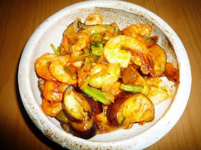 海老と茄子のオイマヨ炒めの写真