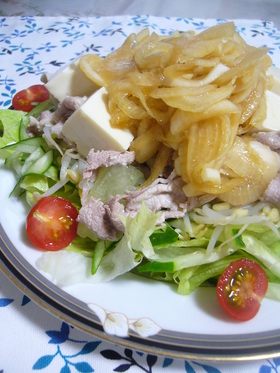 ゆで豚豆腐の新玉ドレッシングのせ