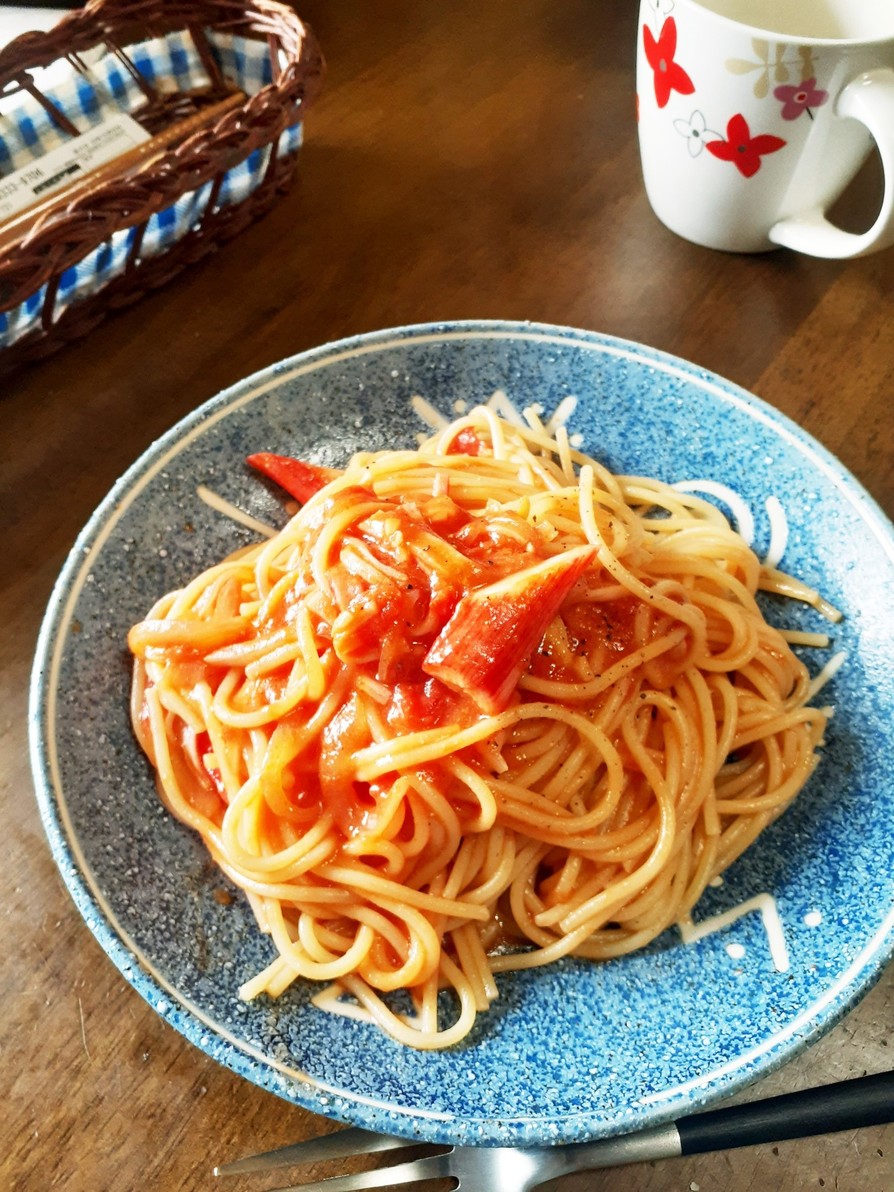 かにかまのトマトクリームスパゲッティの画像