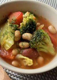 【目覚まし朝ごはん】野菜とお豆のスープ