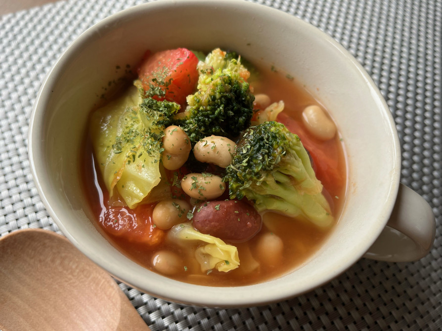【目覚まし朝ごはん】野菜とお豆のスープの画像