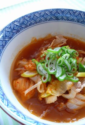 ★プチプチ海藻麺でキムチうどん風★