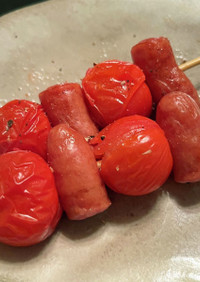 簡単トマトとウインナーソーセージの串焼き