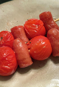 簡単トマトとウインナーソーセージの串焼き