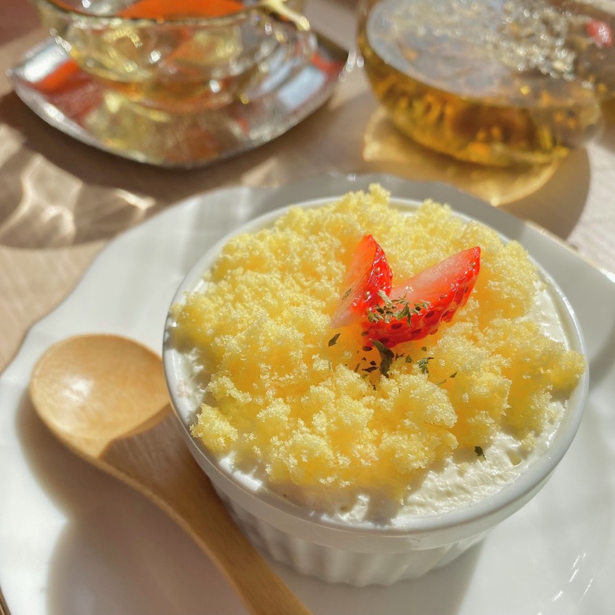 ミモザ風☆小豆レアチーズのスコップケーキの画像
