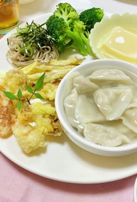 水餃子・天麩羅・蕎麦の夕飯メニュー