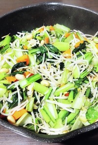 小松菜と大豆の野菜炒め