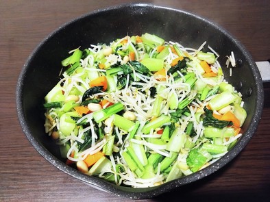 小松菜と大豆の野菜炒めの写真