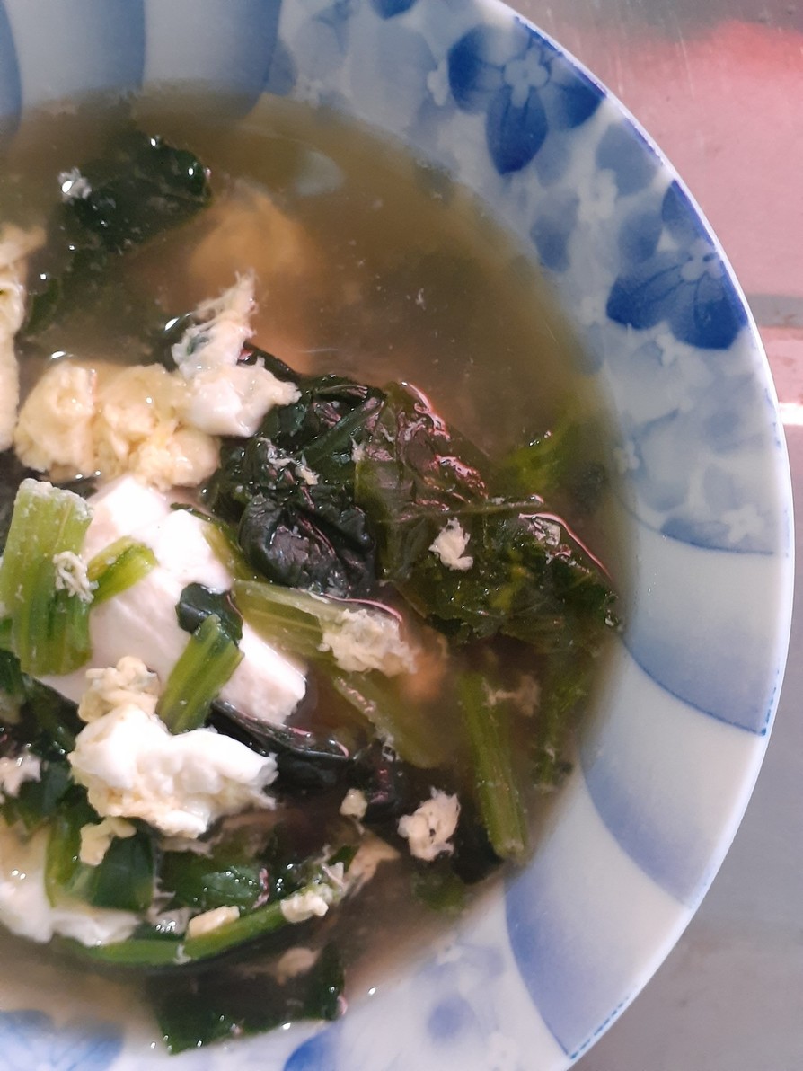 簡単★冷凍ほうれん草と豆腐のかき玉スープの画像