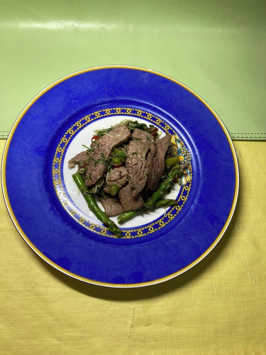 牛肉とアスパラガスと水菜炒め　60の画像