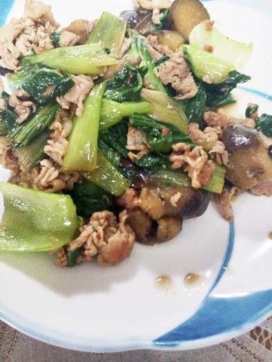 豚肉とチンゲン菜、ナスの中華風炒めの写真