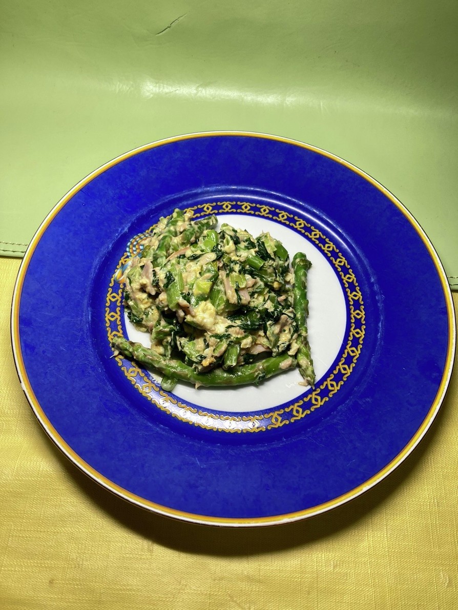 小松菜、アスパラ、シーチキン、マヨ炒めの画像