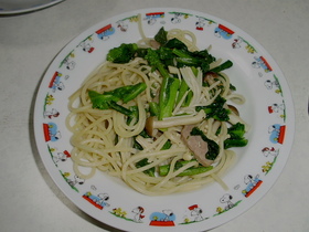 のらぼう菜とえのきのスパゲティ