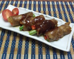 野菜の豚肉巻き 柚子胡椒照り焼き