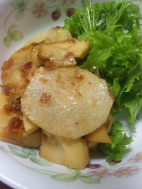 タケノコと長芋のバター醤油炒め