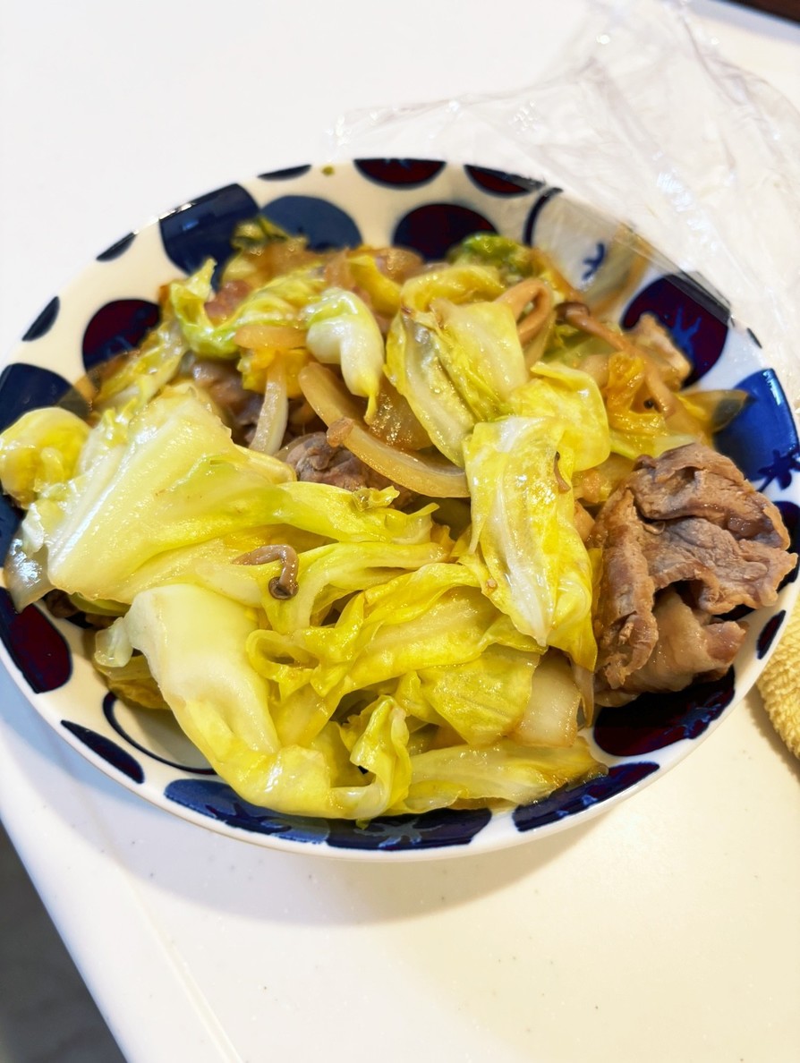 キャベツと豚肉のニンニク醤油炒め（記録用の画像