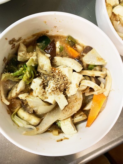 肉無豆腐簡単コク旨さっぱり梅ごま味野菜炒の写真