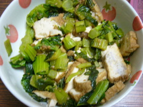 野沢菜と厚揚げの炒め物