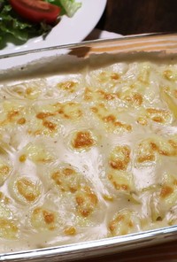お鍋１つ米粉で作るマカロニコーングラタン
