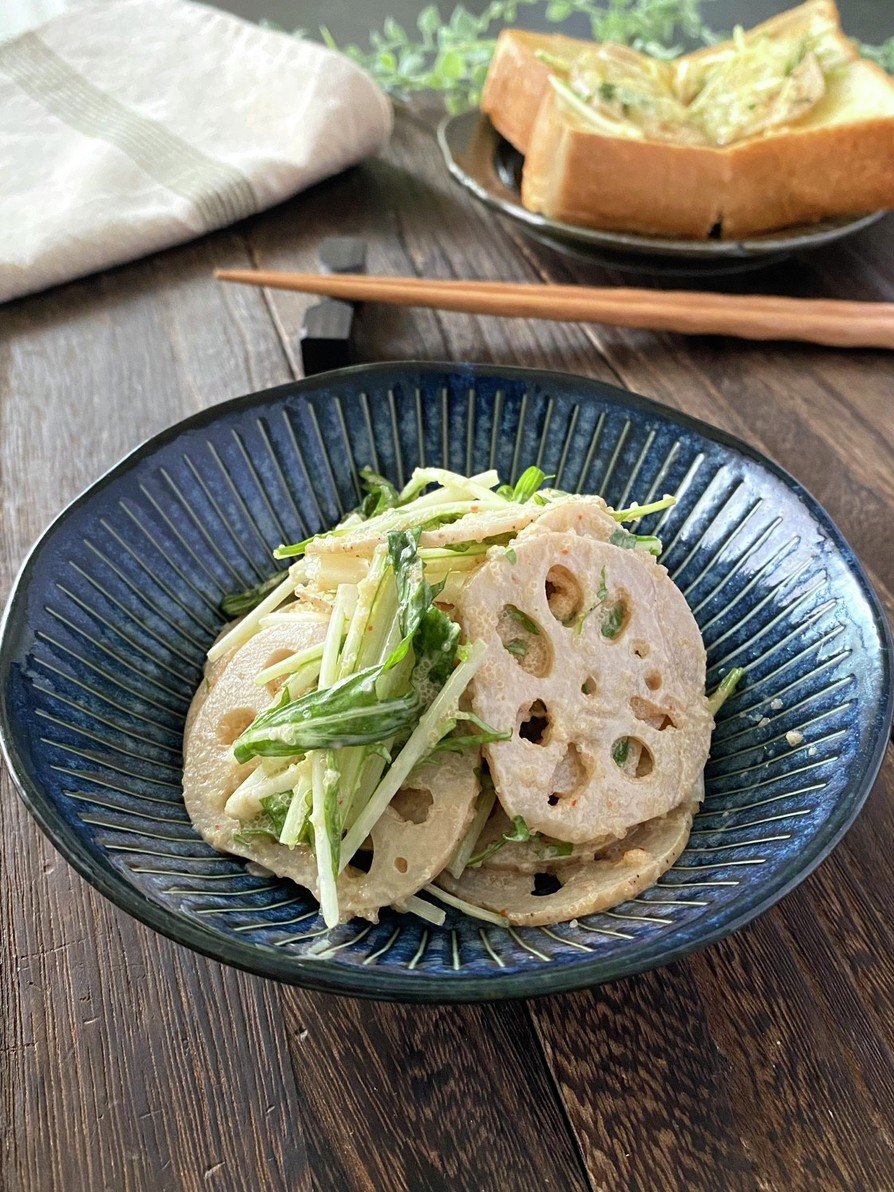 れんこん水菜の明太マヨ和えの画像