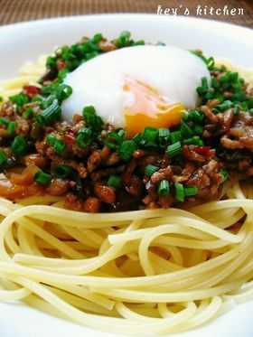 納豆と挽肉のパスタ