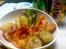 海老と旬菜のさくふわエビール衣揚げ