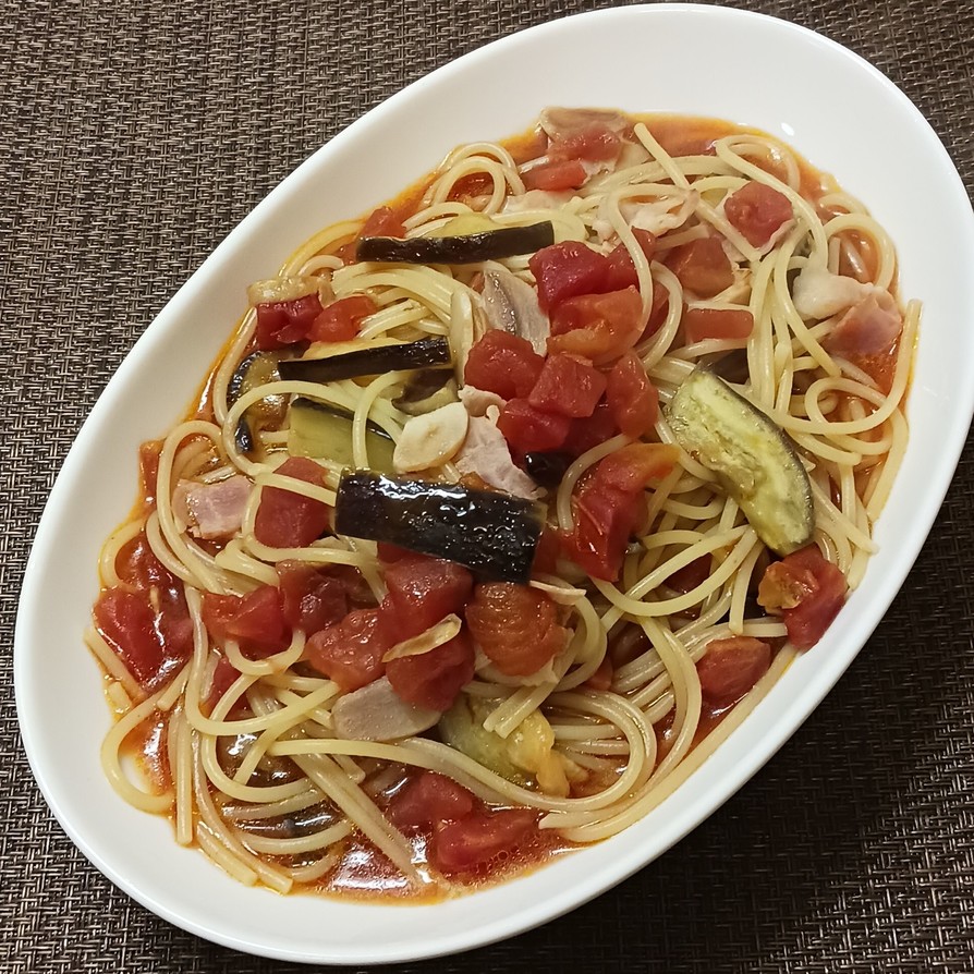 ナスとベーコンのスパゲッティ #パスタの画像