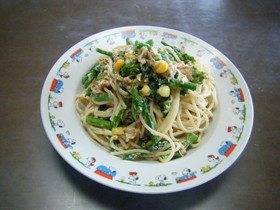 混ぜるだけ☆菜の花のごま味噌マヨスパ♪