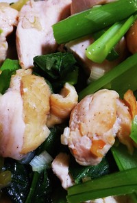 小松菜と鶏むね肉のネギ炒め