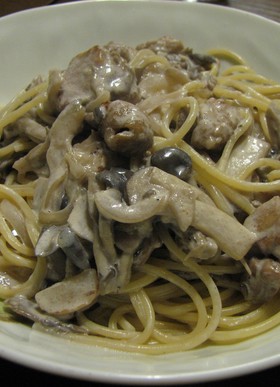 簡単、豪華!鶏ときのこのクリームスパ