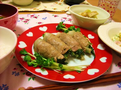 水菜と大根の豚肉巻きの写真