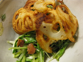 シャキシャキ蓮根と水菜の梅酢和え