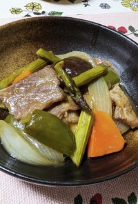 津山の旬の野菜と豚肉のほめられ黒酢ソテー