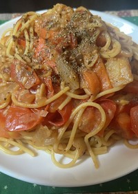 スパゲティ・そば湯のトマト煮込み