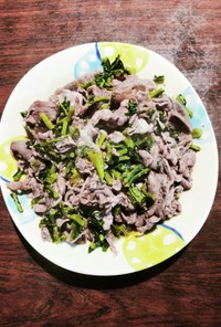 豚こまと蕪菜と椎茸の甘辛煮