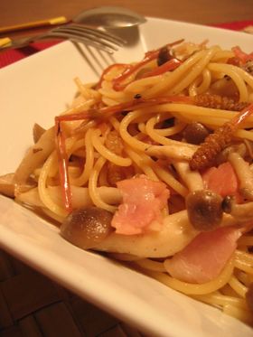 つくしとベーコンとしめじのスパゲッティー