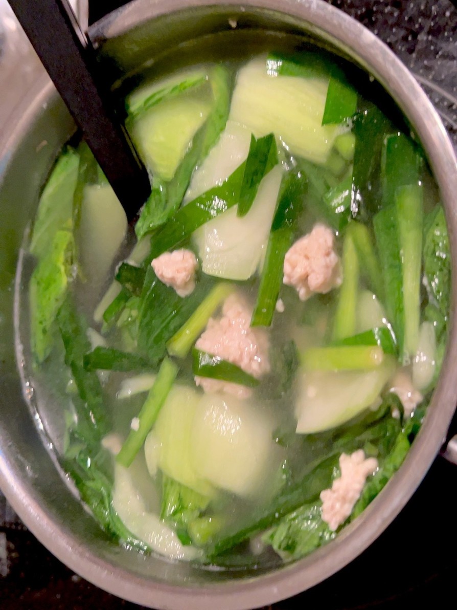 10分簡単♡鶏ひき肉と青梗菜の中華スープの画像