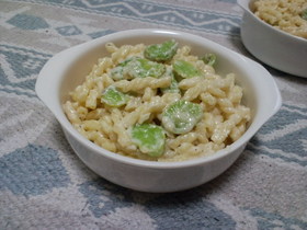 そら豆のチーズクリームソースパスタ