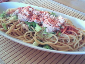 ツナとネギの辛いパスタ