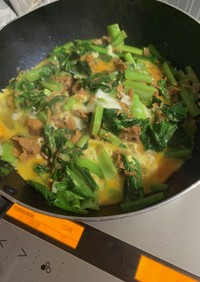 小松菜とサバ水煮缶の卵炒め♪簡単一品