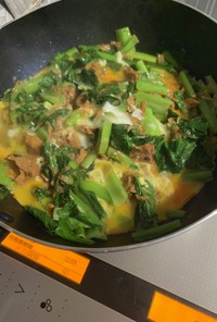 小松菜とサバ水煮缶の卵炒め♪簡単一品
