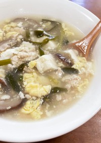 スープ生活　中華風、豆腐と卵とひき肉と