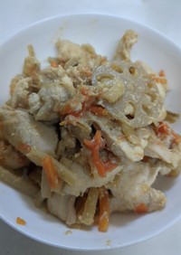 簡単おいしい根菜と鶏胸の味噌炒め煮