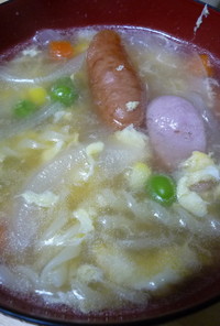 超早☆新玉ねぎとソーセージの卵スープ