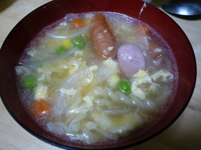 超早☆新玉ねぎとソーセージの卵スープの写真